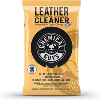 Chemical Guys Leather Cleaner Car Cleaning Wipes for Leather, Vinyl, and Faux Leather (50 Wipes)